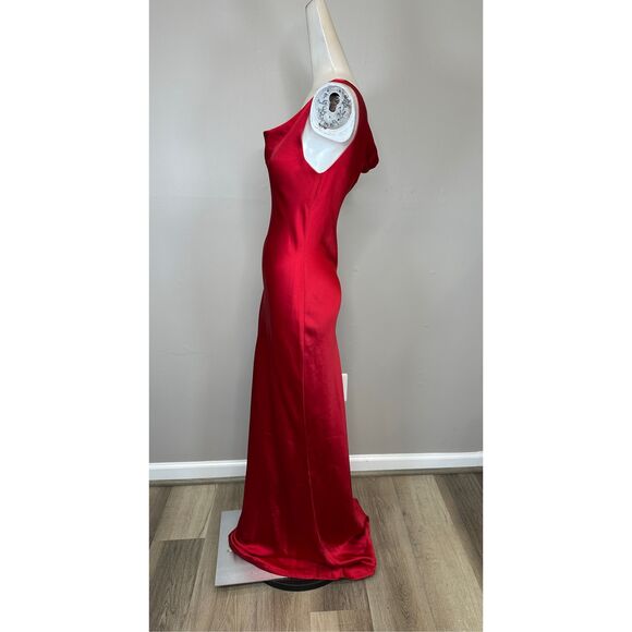 Norma Kamali Maria Sleeveless Cowl Neck Satin Evening Gown Tiger Red XS $325 - Picture 9 of 14